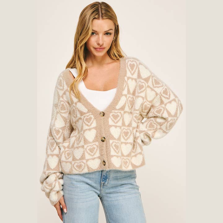 TANIV COZY HEART CHECK FUZZY CARDIGAN for wholesale on Faire1