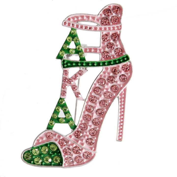 Pink Green Heel Sorority Brooch for wholesale on Faire
