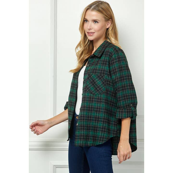 GRBKI PLAID FLANNEL ROLL SLEEVES COLLAR NECK SHIRTS for wholesale on Faire2