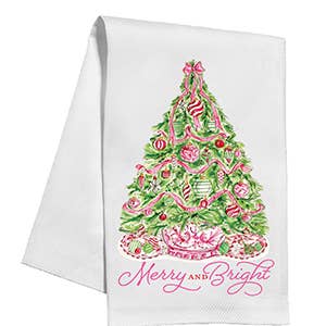 RosanneBeck Collections – wholesale Kökshandduk – Julgran med rosa band och rosett kökshandduk