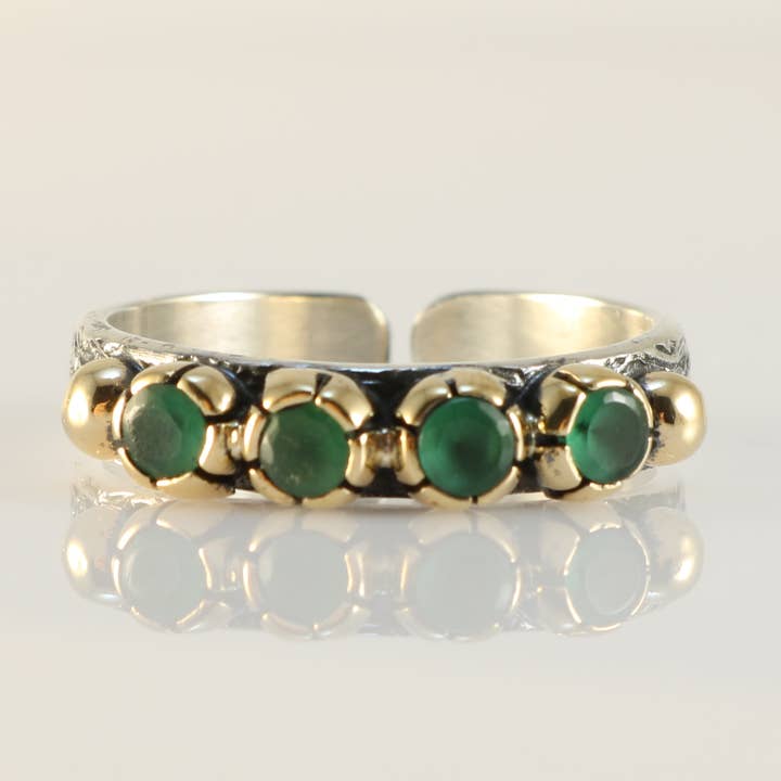 Women's Adjustable Ring with Round Green Zircon Stones for wholesale by Echmeck LLC