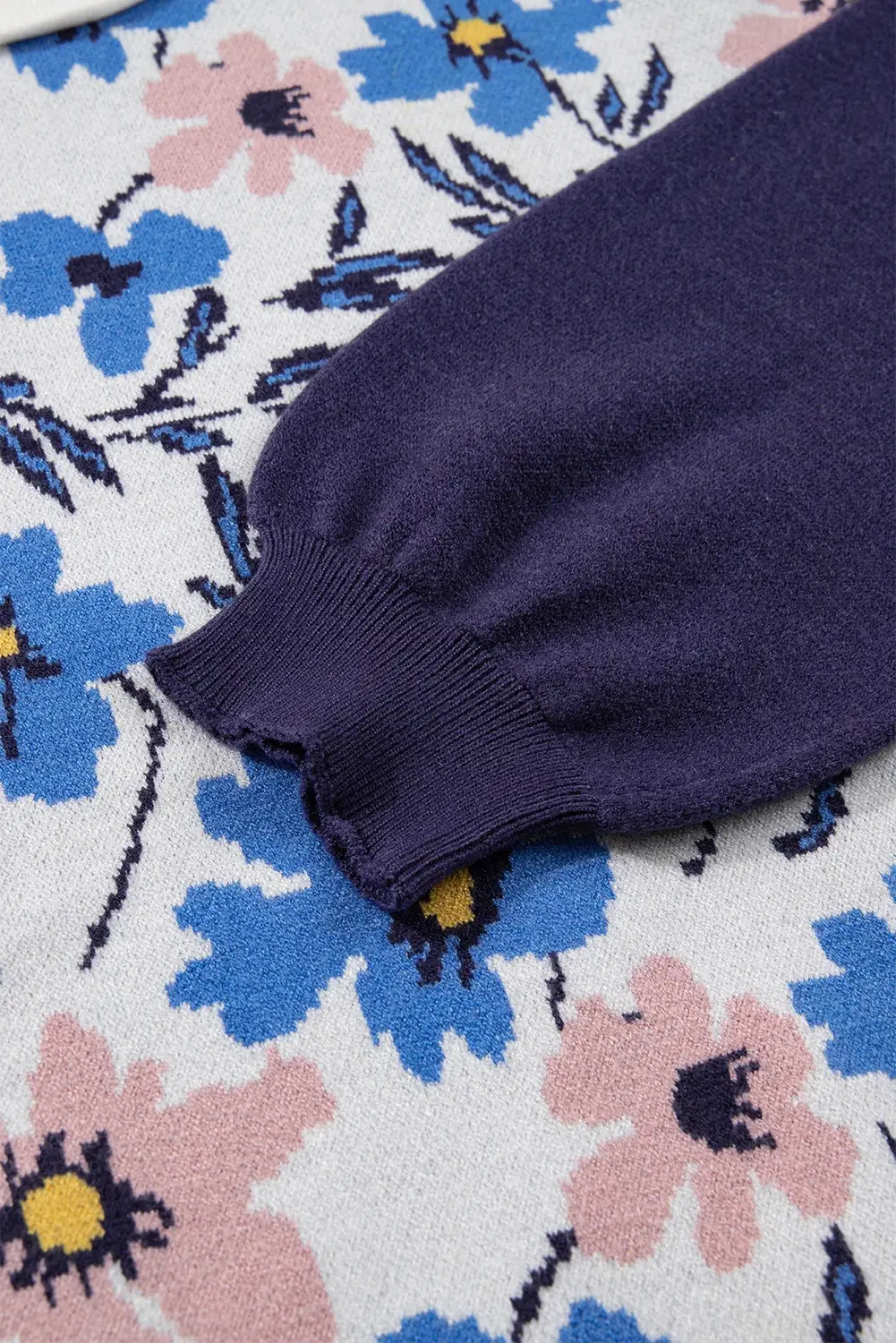 Multi Colored Floral Panel Colorblock Sleeve Patchwork Sweater for wholesale on Faire5