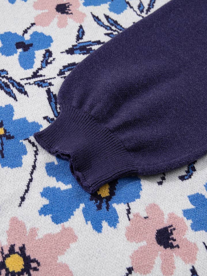 Multi Colored Floral Panel Colorblock Sleeve Patchwork Sweater for wholesale on Faire5