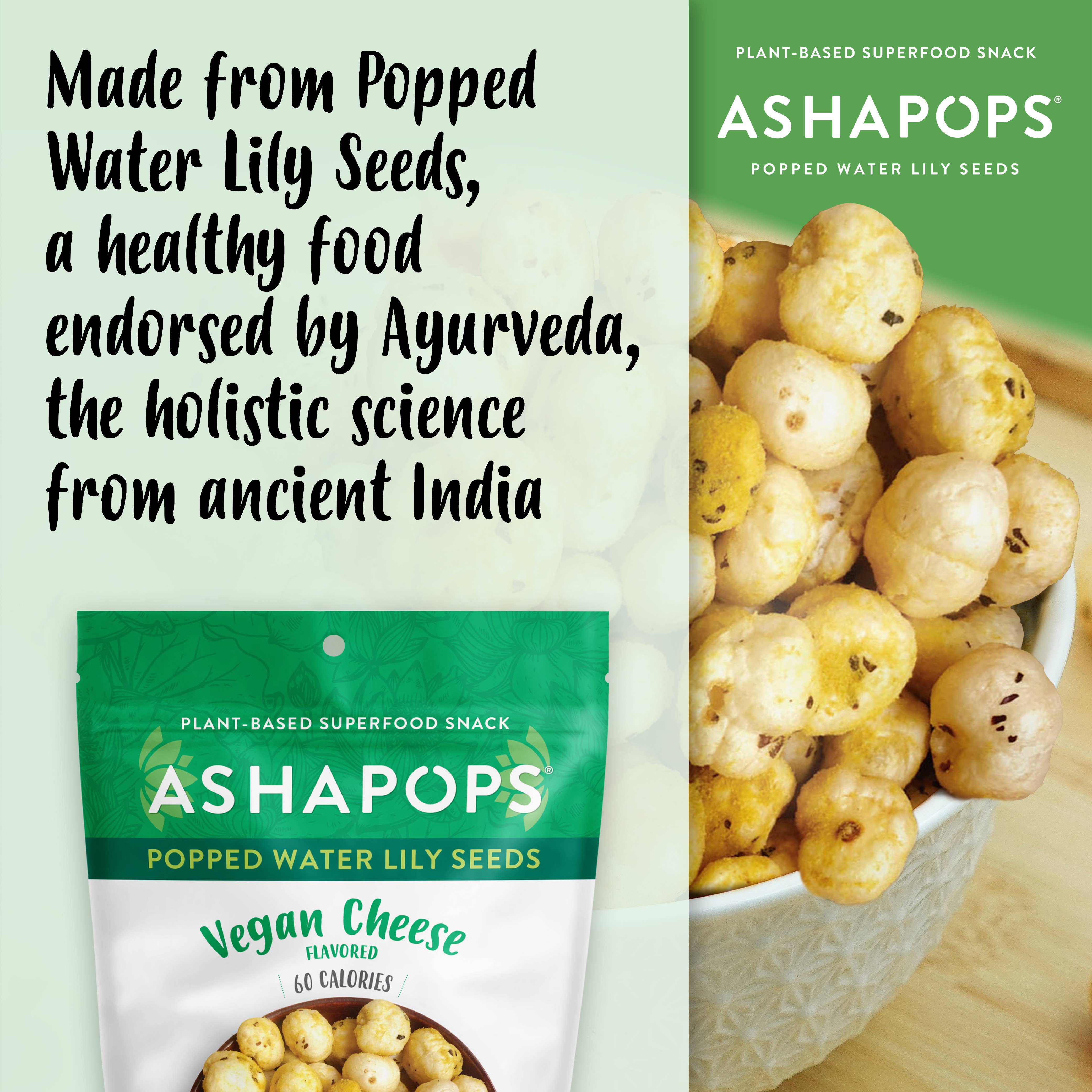 AshaPops - Wholesale Puffed Snack - 0.5oz Vegan Cheese - AshaPops Popped Water Lily Seeds5