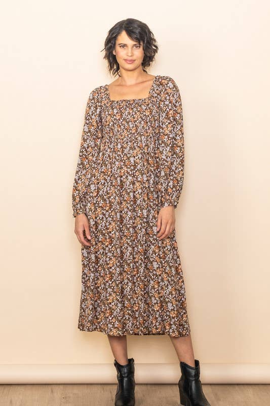 Elloh Collection – wholesale Dress – Women's – On Off Shoulder Long Sleeve Wide Flare Floral Midi Dress12