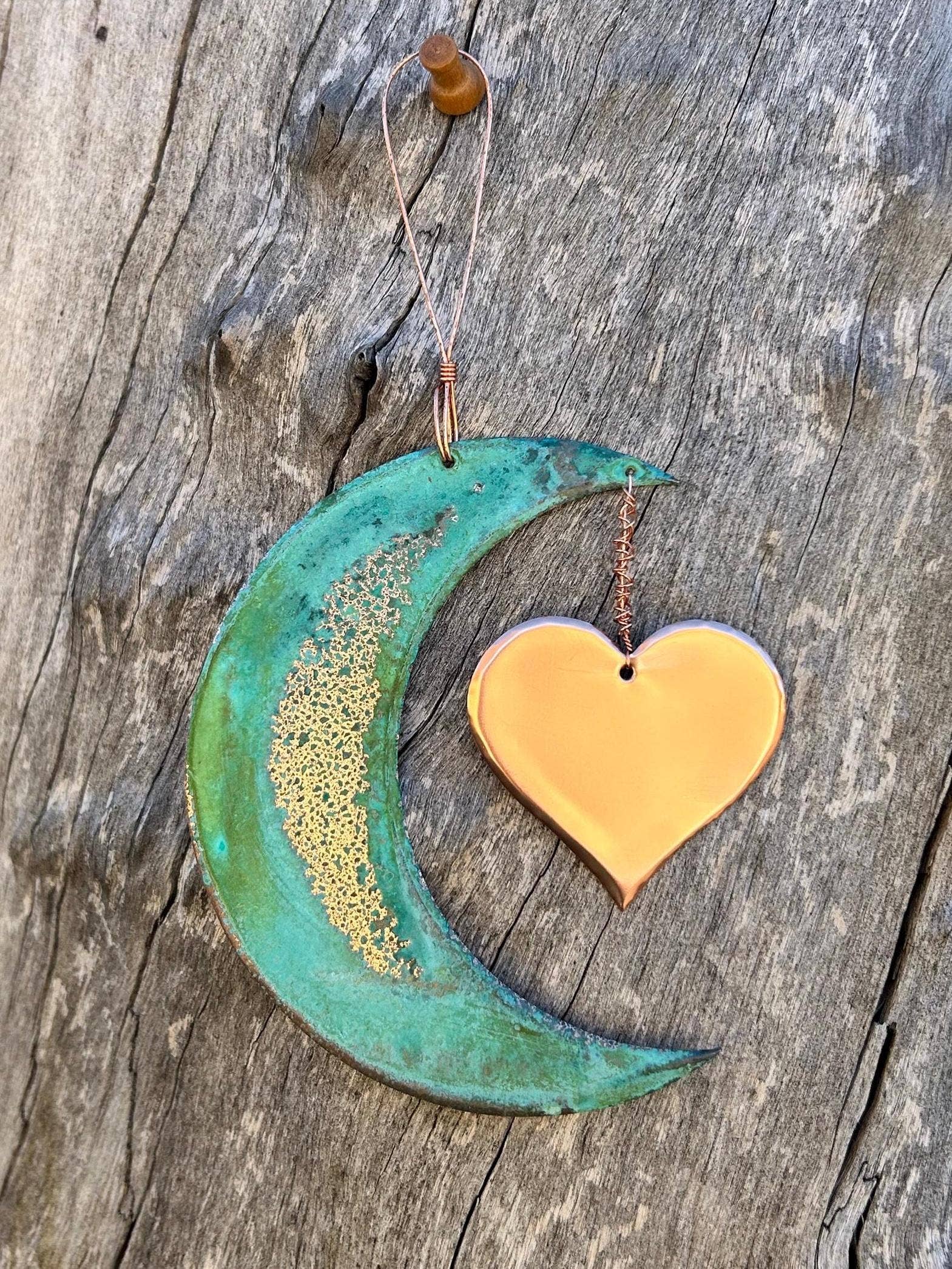 Dos Damas Designs - Wholesale Ornament - Moon & Heart Copper Christmas Ornament1