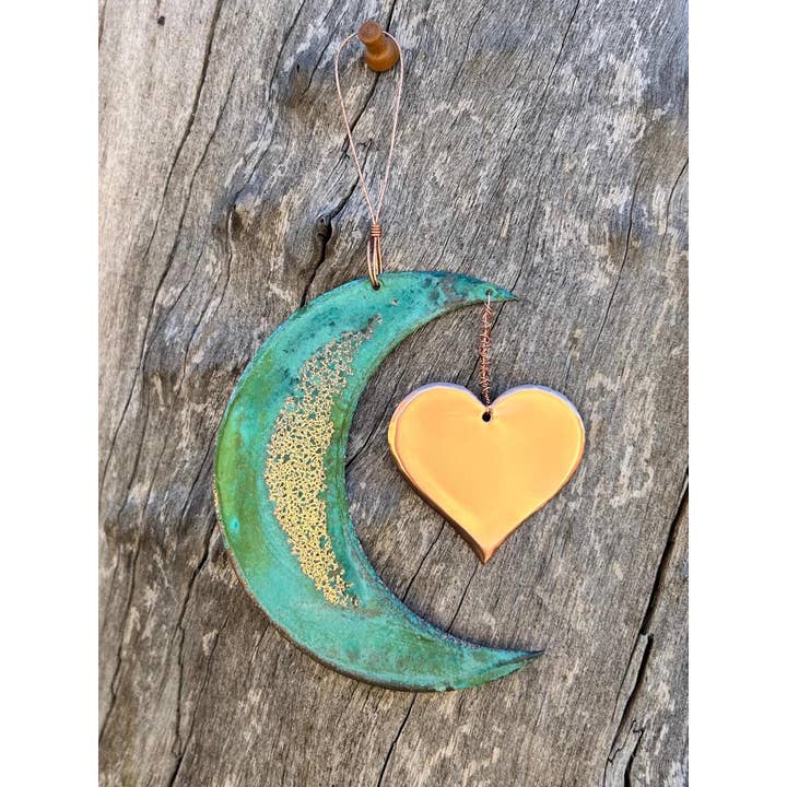 Dos Damas Designs - Wholesale Ornament - Moon & Heart Copper Christmas Ornament1