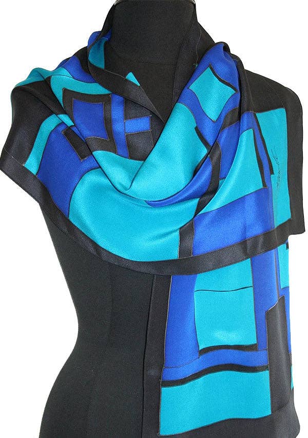 Kavita - Wholesale Scarf - Women's - HANDPAINTED SILK GEOMETRIC SCARVES6