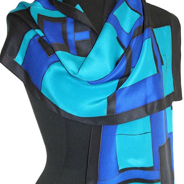 Kavita - Wholesale Scarf - Women's - HANDPAINTED SILK GEOMETRIC SCARVES6