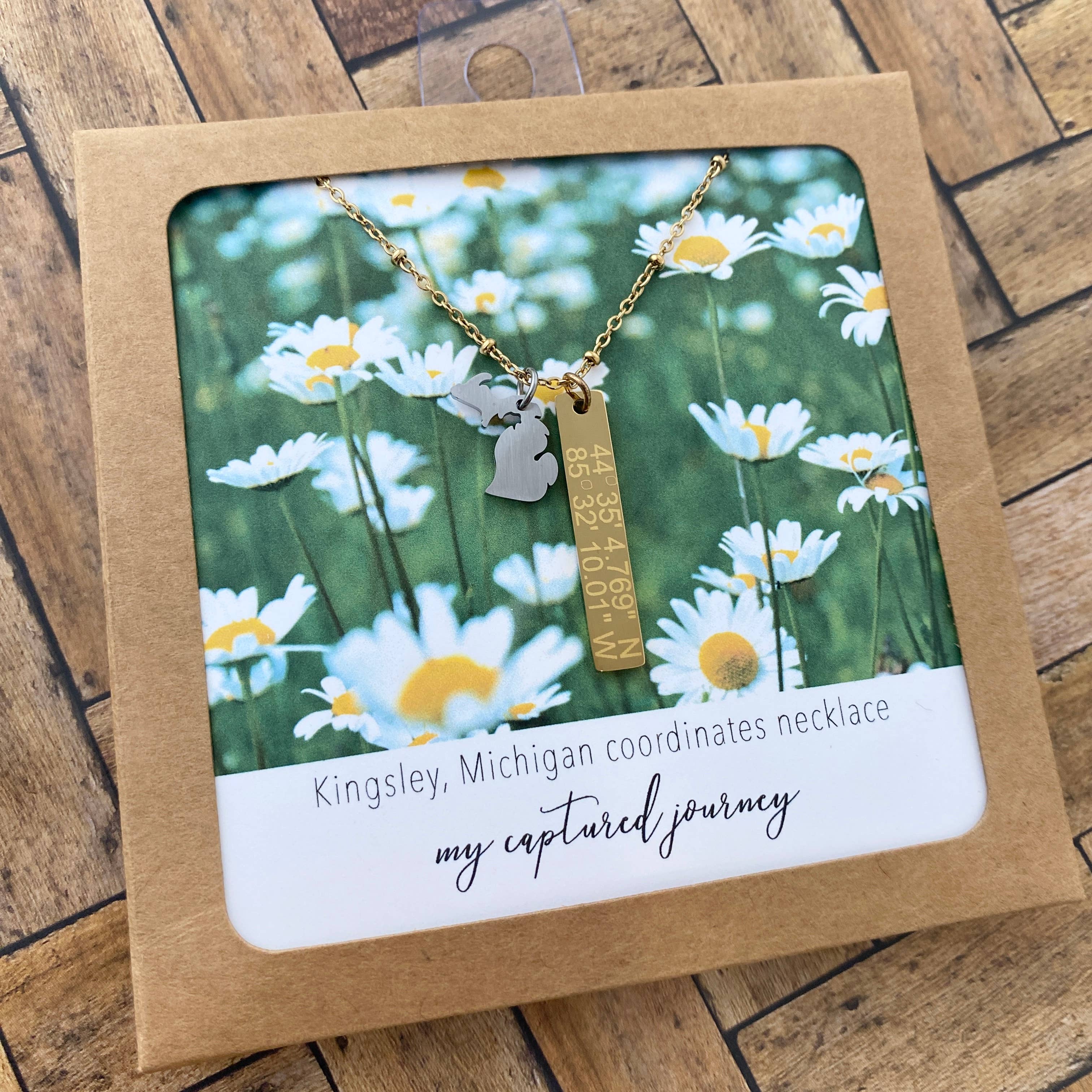 My Captured Journey - Wholesale Pendant/Charm Necklace - Custom Michigan Coordinates Vertical Bar Necklace - Name Drop2