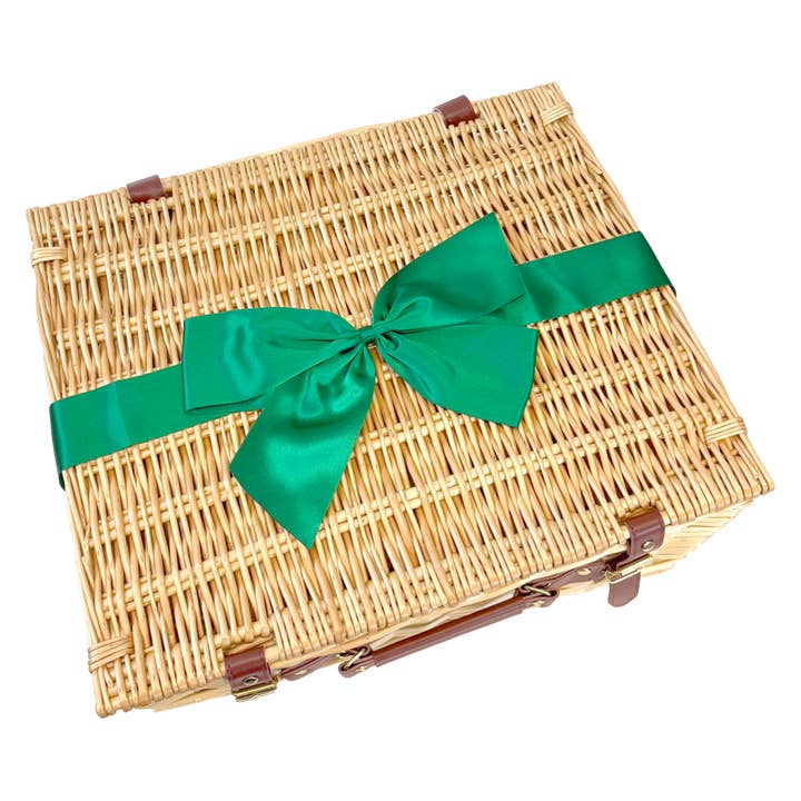Empty Natural Wicker Hamper Baskets & Green Bows- 12/14/18" for wholesale by Candi Gifts