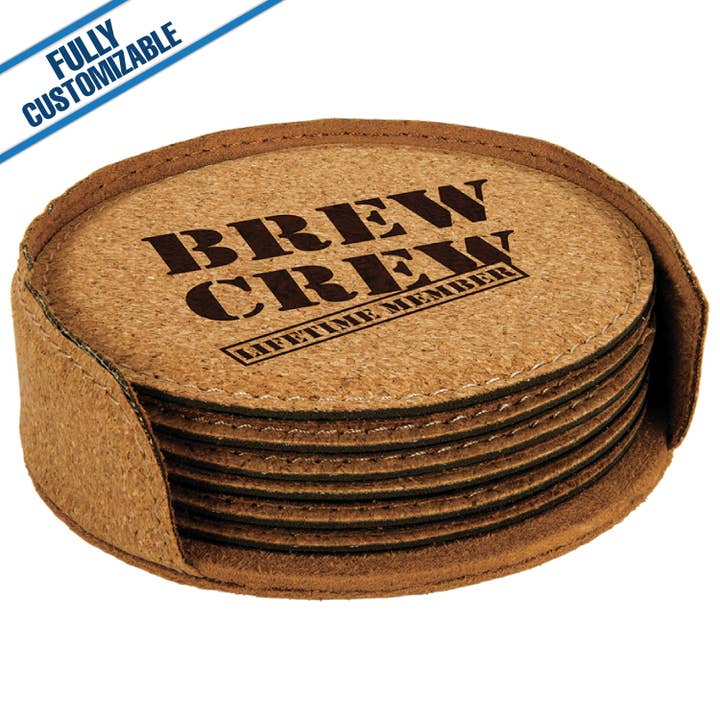 GiftWorksPlus - Wholesale Coasters - Engraved Leatherette Round Coasters - Fully Customizable26
