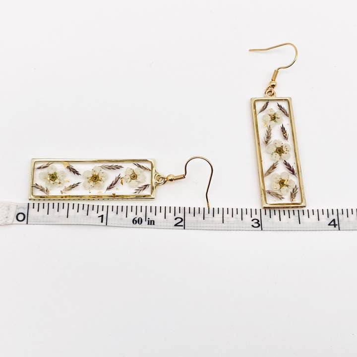 Mio Queena - Wholesale Dangle Earrings - Daffodil Genuine Pressed Dried Flower Cuboid Earrings - PDF
