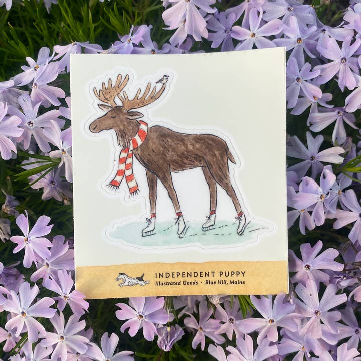 Independent Puppy - Wholesale Sticker - Skating Moose & Chickadee Kiss-Cut Sticker 1