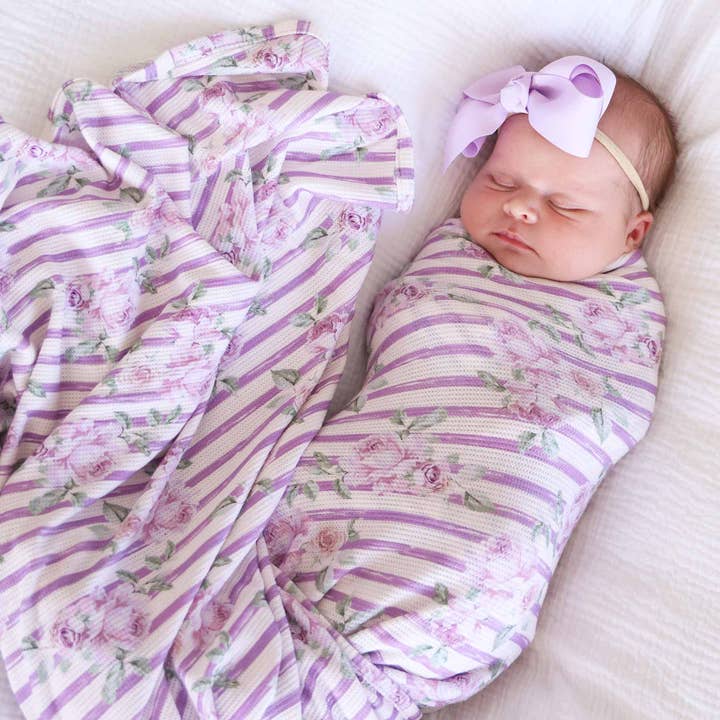 Lila's Lilacs Bamboo Waffle Oversized Swaddle Blanket for wholesale by Caden Lane