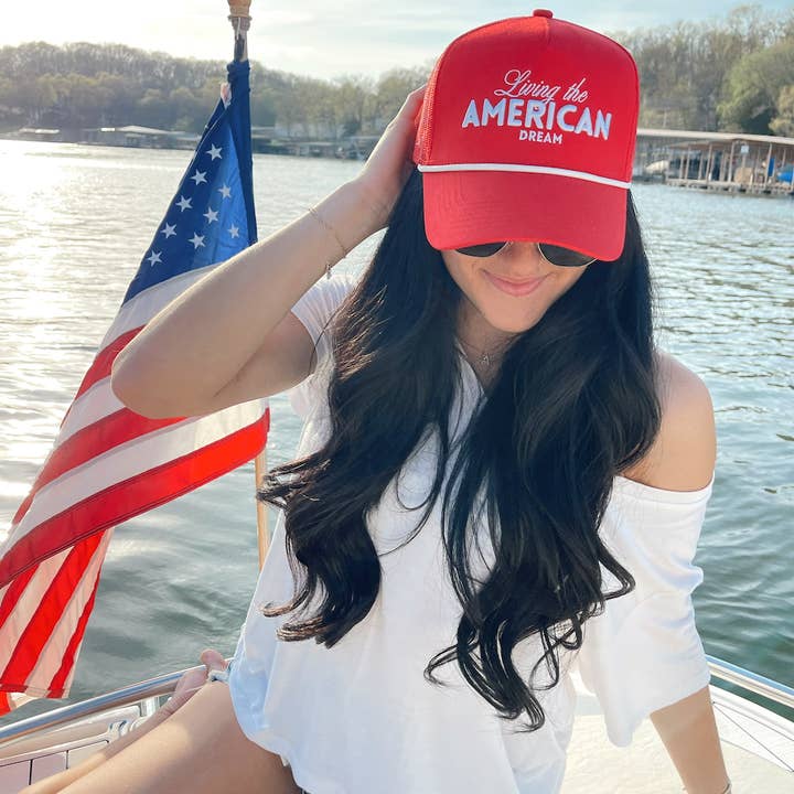 KENZKUSTOMZ - Wholesale Trucker Hat - Women's - Living the American Dream - Red and Navy Vintage Trucker Hat