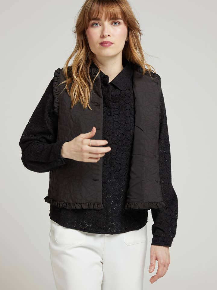 Andy & Lucy - Wholesale Cardigan - Women's - ISADORA - Ruffled Sleeveless Cardigan