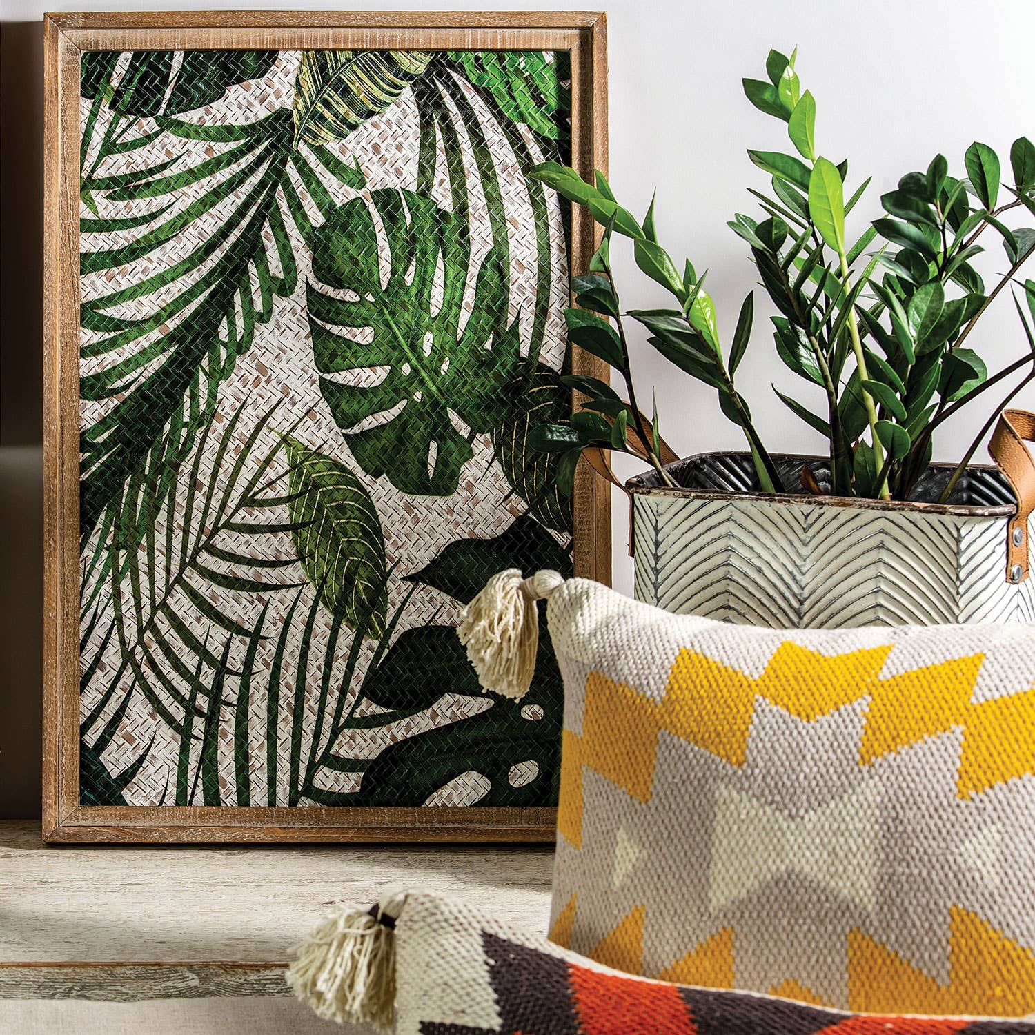 Foreside Home & Garden - Wholesale Basket - SALE - Braxton Rustic Set 3 Whitewash Gray Bins Faux Leather5