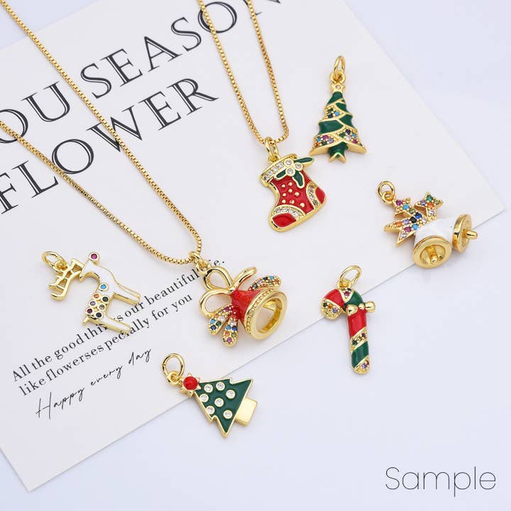 Pingentes Sortidos de Natal com Esmalte e Ouro Preenchido por atacado de Beads Creation