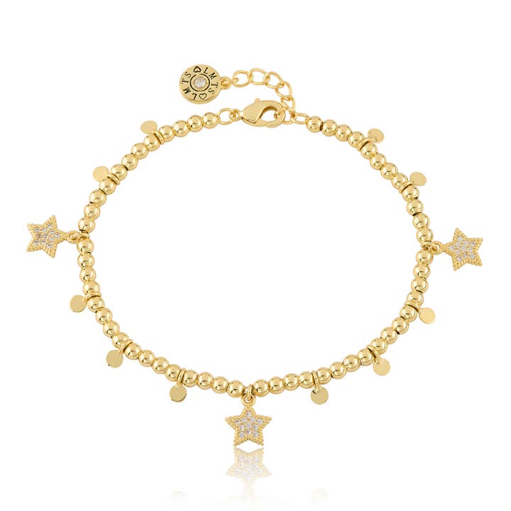 LMTS Classic! Bead & Disc Dangles Cz Stars Bracelet for wholesale by Little Miss Twin Stars