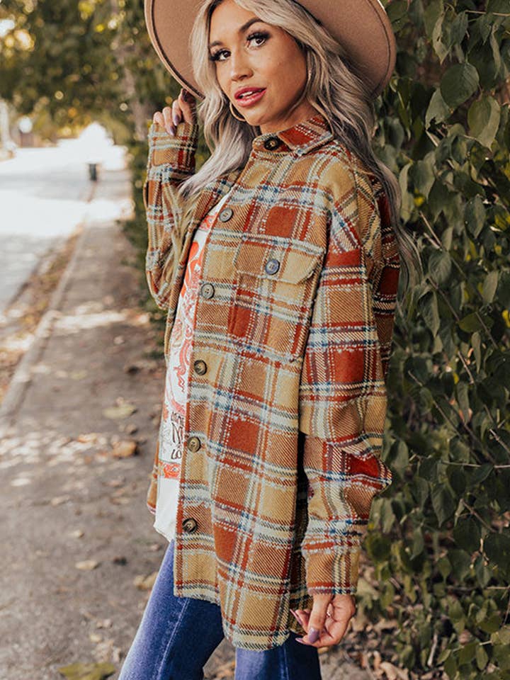 Lovesoft - Wholesale Shirt Jacket/Shacket - Women's - Oversized Flap Pockets Plaid Shacket with Slits
