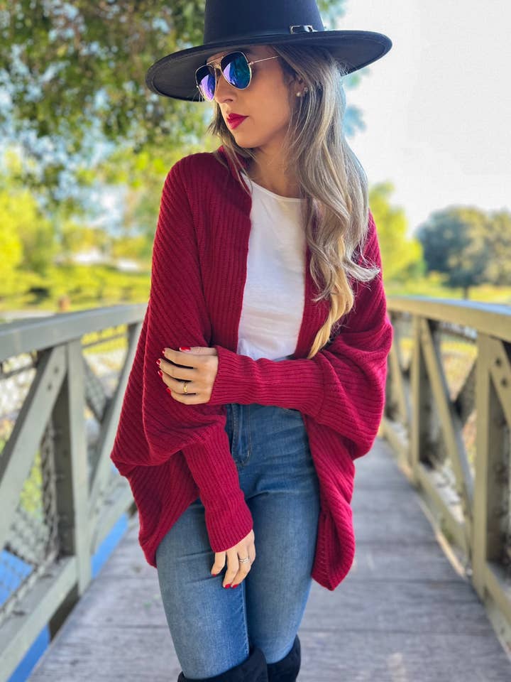 Burgundy Soft Rib Knitted Shrug Cardigan for wholesale on Faire5