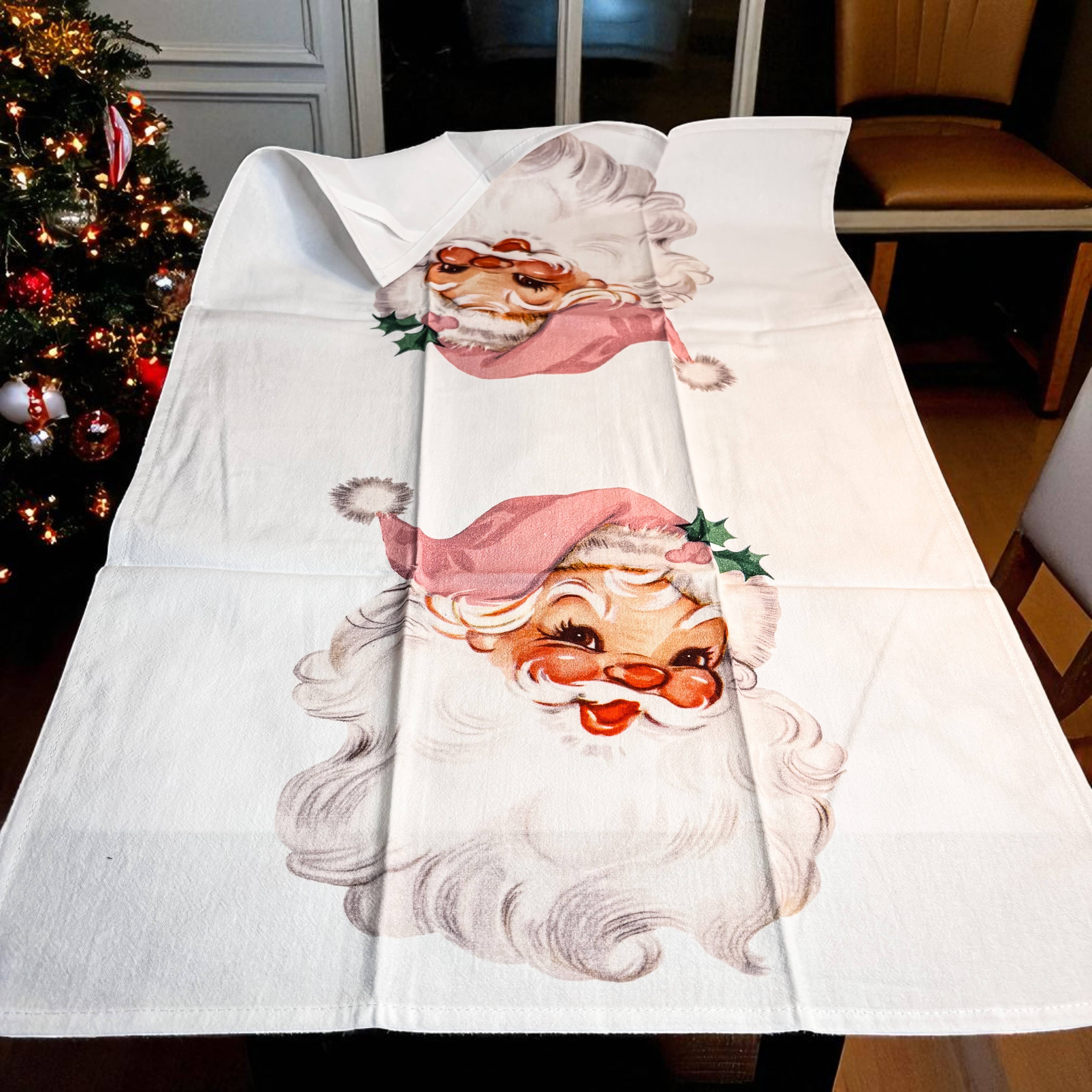 Gia Roma - Wholesale Tea Towel - Vintage Santa Holiday Kitchen Towel & Decor | Pink Christmas23