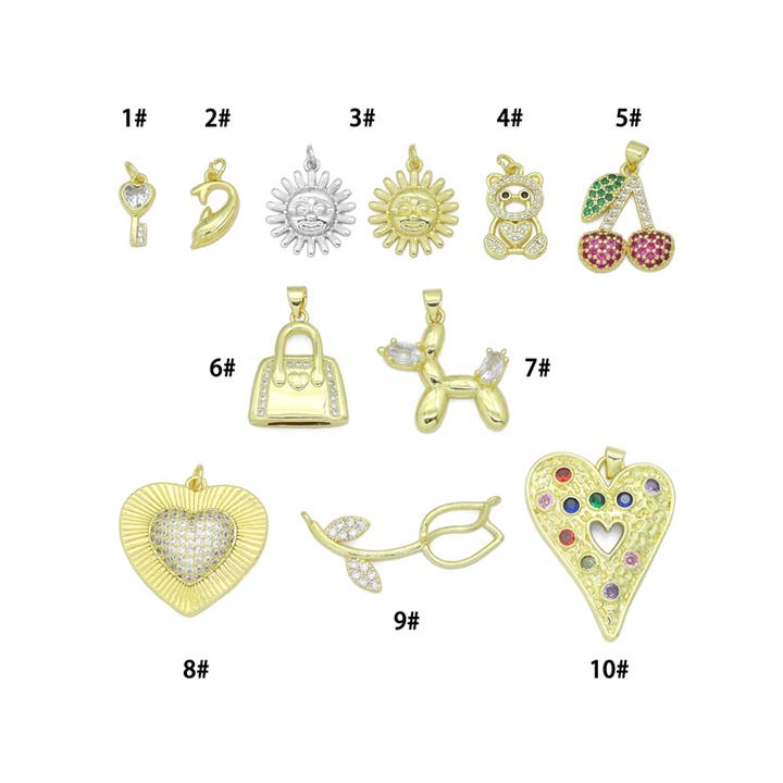 BestBeads&Beyond - Wholesale Individual charm/pendant - Key Whale Sunflower Cherry Heart Bear Purse Ballon dog flower charm, Sku#LK1260