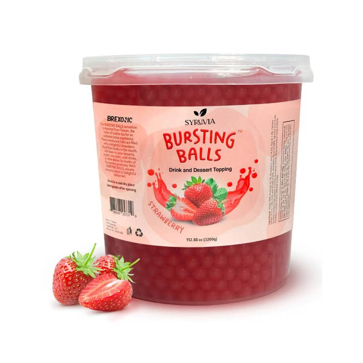 Syruvia - Wholesale Beverage Mix - 7 LB Strawberry Flavored Popping Boba