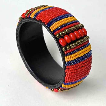Wide Rounded Woven Design Black Recycled Plastic Bracelet