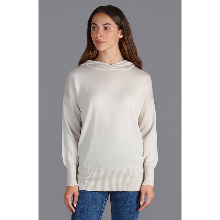 Womens Pure Extra Fine Merino Wool Relaxed Fit Hooded Jumper for wholesale by Paul James Knitwear