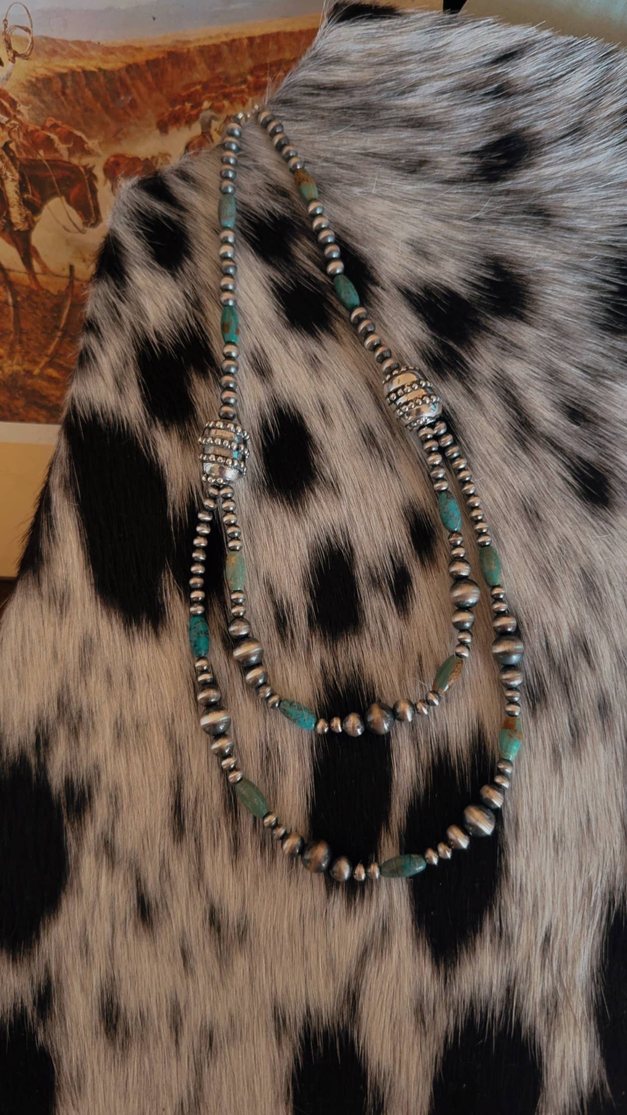 Z Bars Jewelry - Wholesale Beaded/Pearl Necklace - #082 Turquoise Double Strand with Barrel Beads