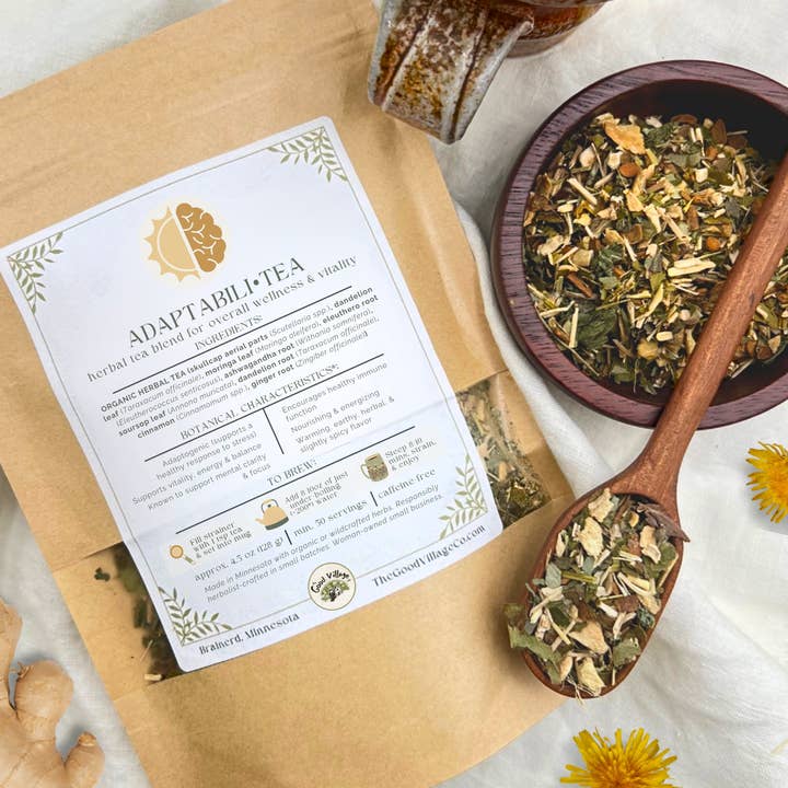 Adaptabili•Tea: Loose-Leaf Herbal Tea Blend for Resilience, Uplift, Overall Wellness & Vitality (Caffeine-Free) for wholesale by The Good Village Co