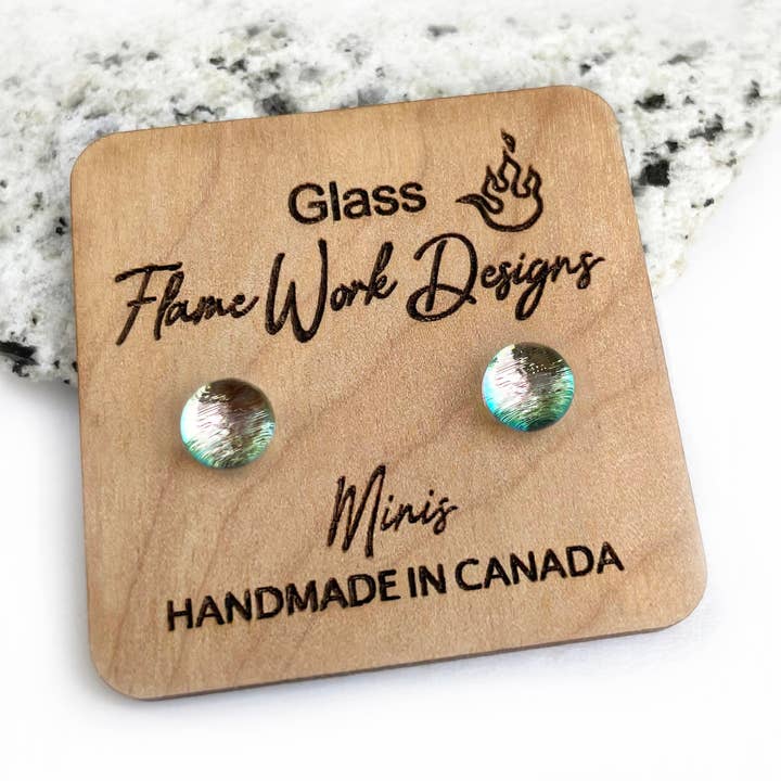 Flame Work Designs - Glass Jewelry - Wholesale Stud/Post Earrings - Dichroic Glass Mini Studs, Peaches 'n' Cream 6mm Earrings0