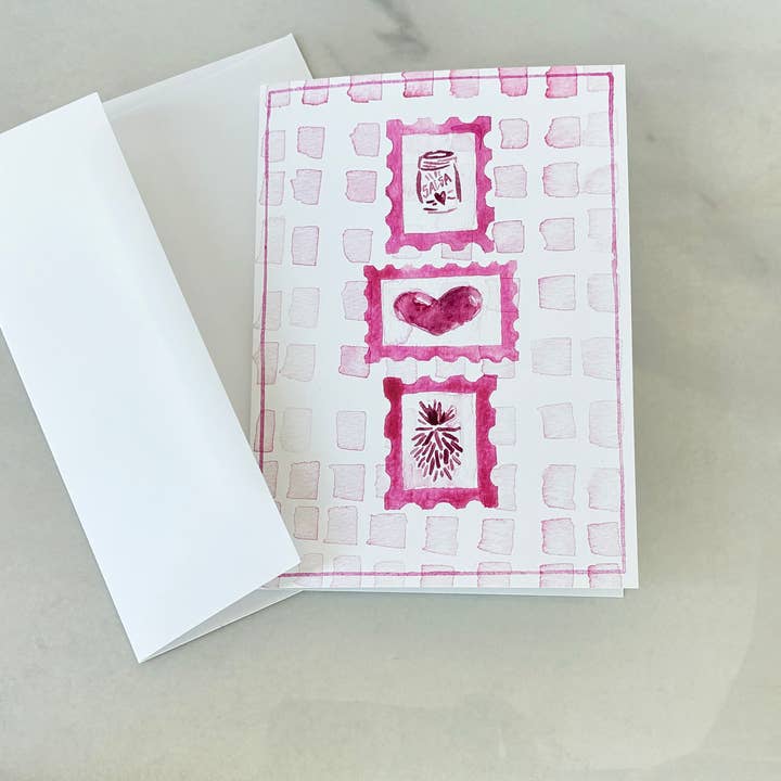 Tarjeta de Sellos de Amor Rosa, A7 para venta al por mayor de Red Chile Design Co