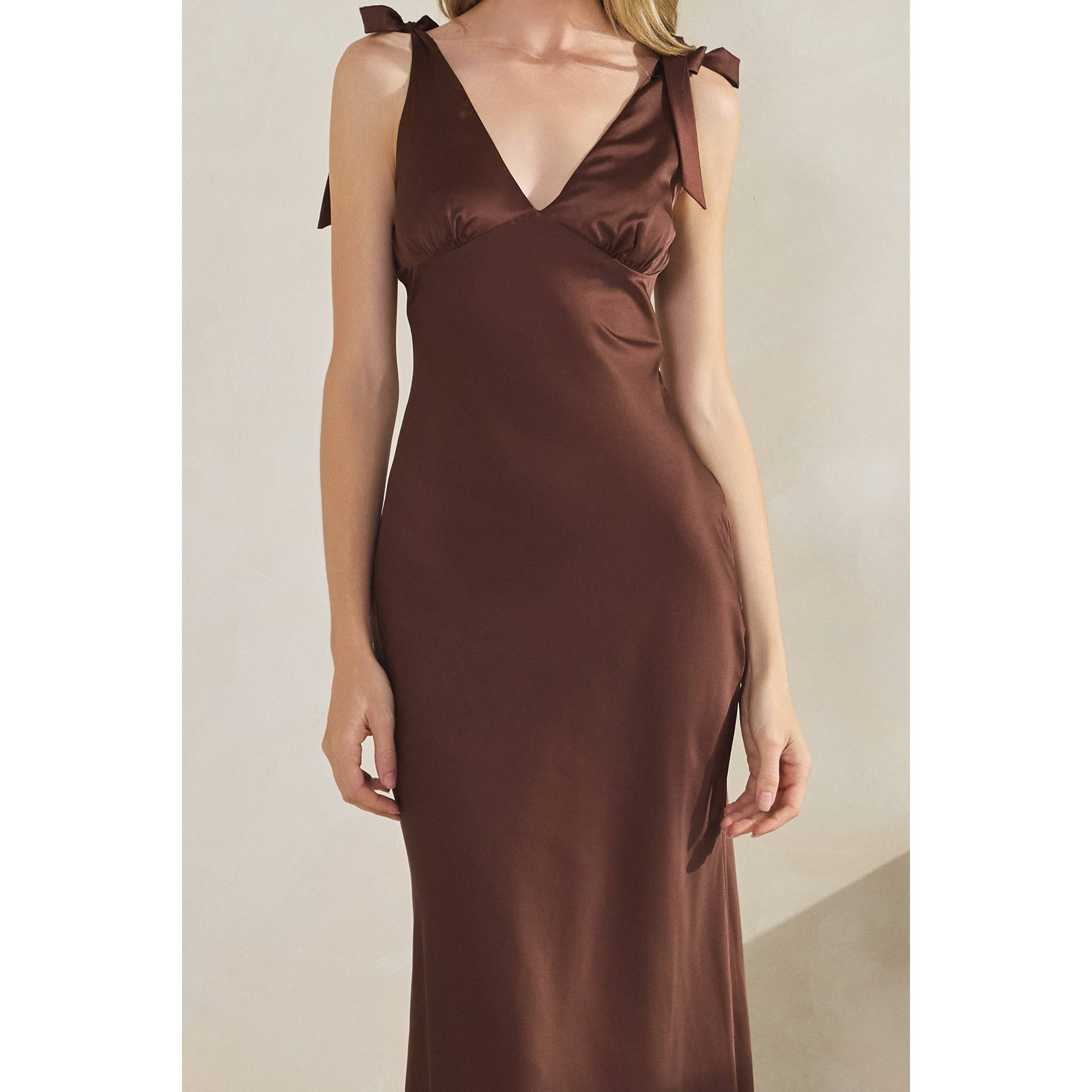 Honey Mango - Wholesale Dress - Women's - Satin Tie Shoulder Maxi Dress9