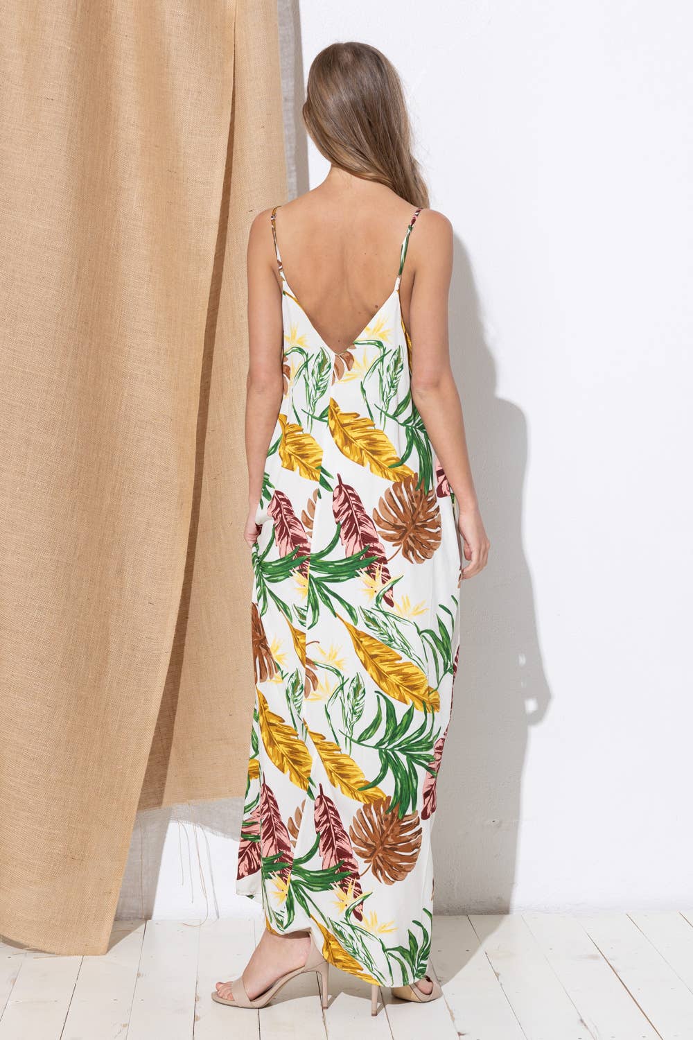 Bloidy - Wholesale Dress - Women's - Palm Leaf Tropical Floral Print Maxi Dress - C967626