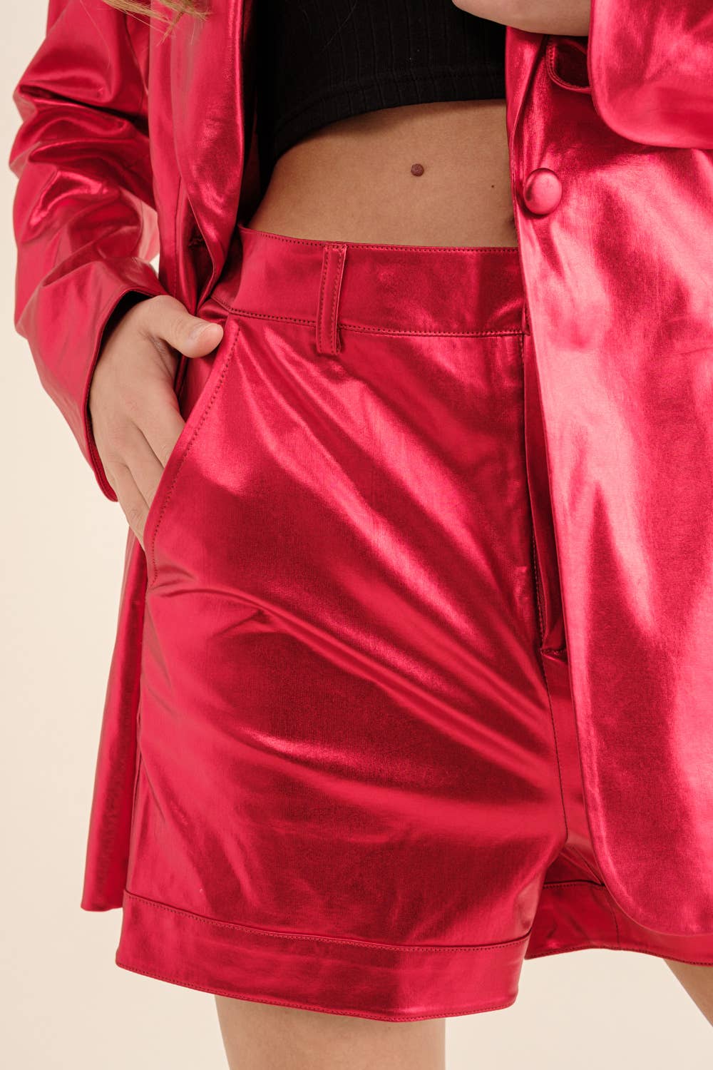 Blue B - Wholesale Top & Short Set (NOT Loungewear) - Women's - 22581SET - Sleek Metallic Single Blazer with Matching Shorts21