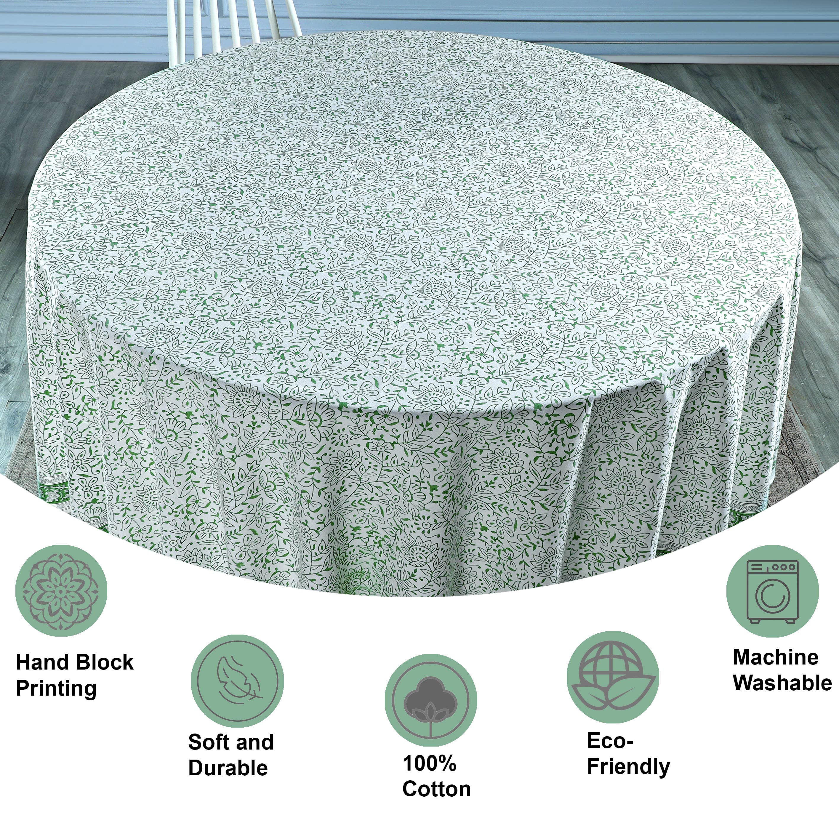 Fabricrush – wholesale Tablecloth – Sage Green Jaal  Indian Hand Block Print Round Tablecloth3
