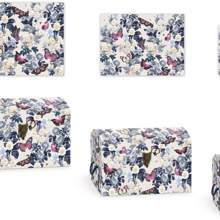 Set van 3 rechthoekige opbergkisten Butterfly Garden Blue voor wholesale door Maison Royal Garden