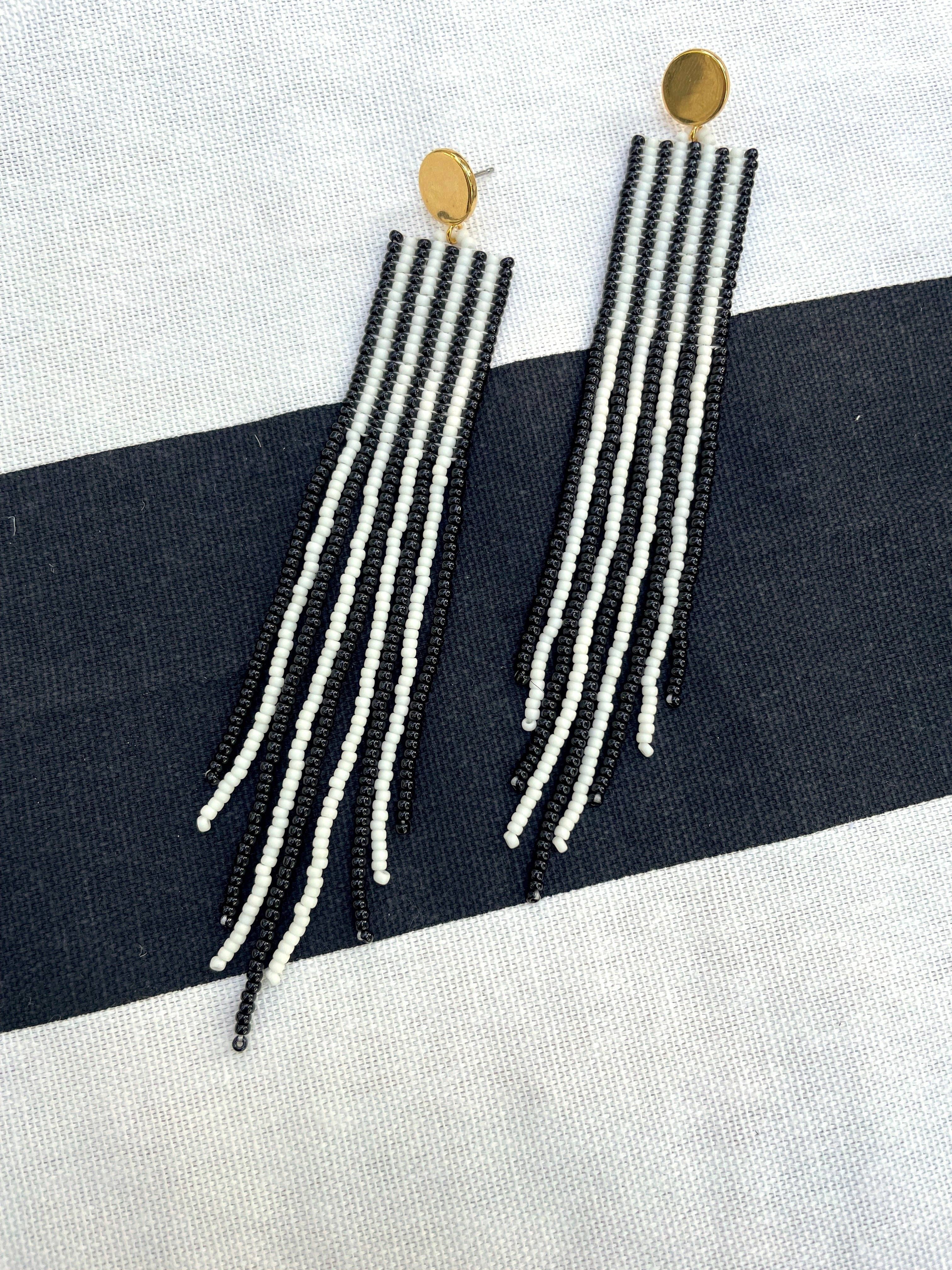 XTRA by Stacey - Wholesale Tassel Earrings - The Adrian Earring - Black & White Striped6