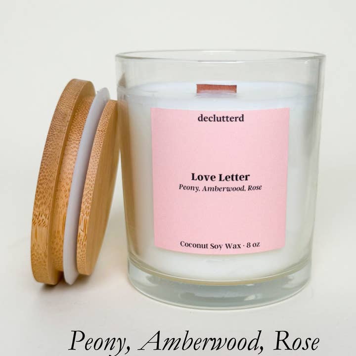 Candle Wood Wick Love Letter Non Toxic Coconut Soy Wax for wholesale by declutterd