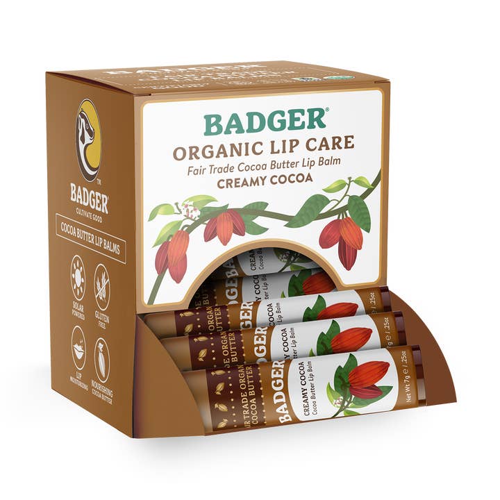Badger Balm - Wholesale Lip Balm - Cocoa Butter Lip Balm - Creamy Cocoa - 18ct Display0