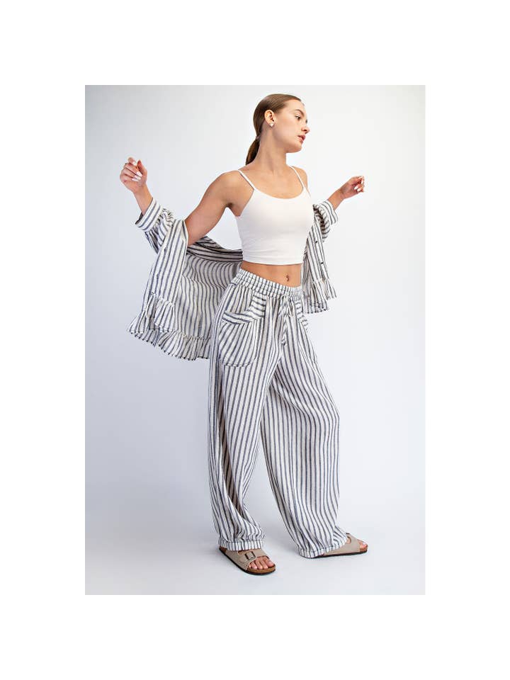 COTIERRA - Wholesale Lounge Set - Women's - STRIPE SOFT WASH LINEN BLENDED PANTS