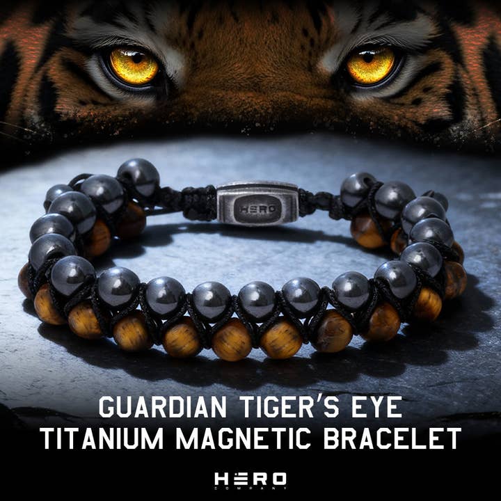 Guardian Tiger's Eye Titanium Magnetic Bracelet: Helps Pair Veterans With A Service Dog Or Shelter Dog-Faire for wholesale by The Hero Company