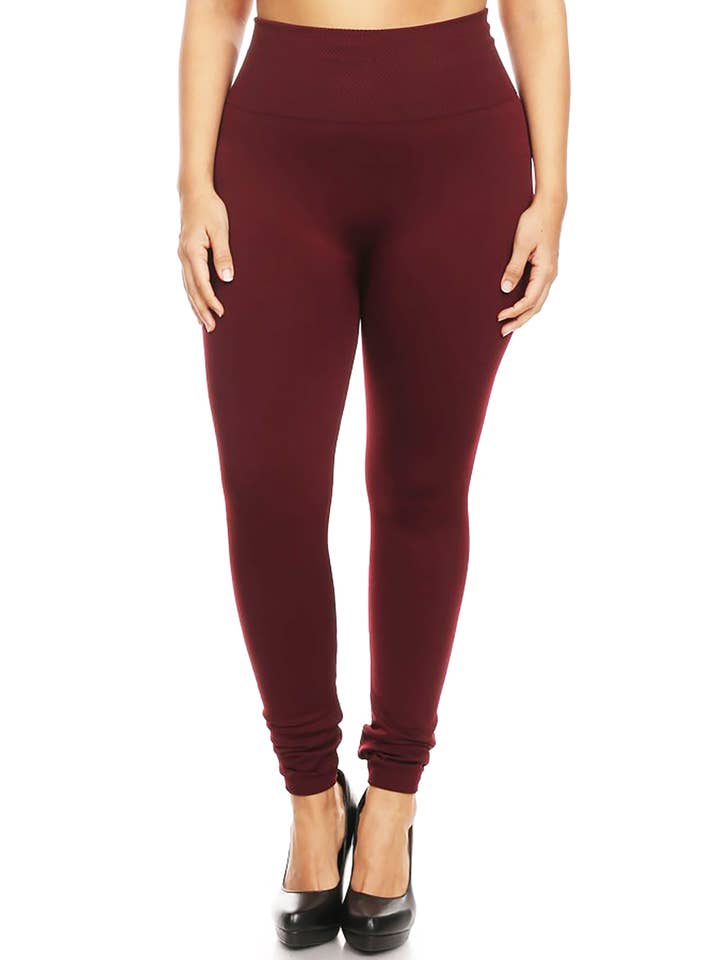 MOA COLLECTION - Wholesale Fashion Leggings - Women's - Women's Plus Size Banded Waist Leggings with Fleece Lining