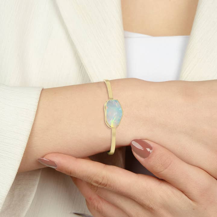 Nature Crafts - Wholesale Cuff Bracelet - Natural Ethiopian Opal Cuff Bracelet in Silver/Gold vermeil5