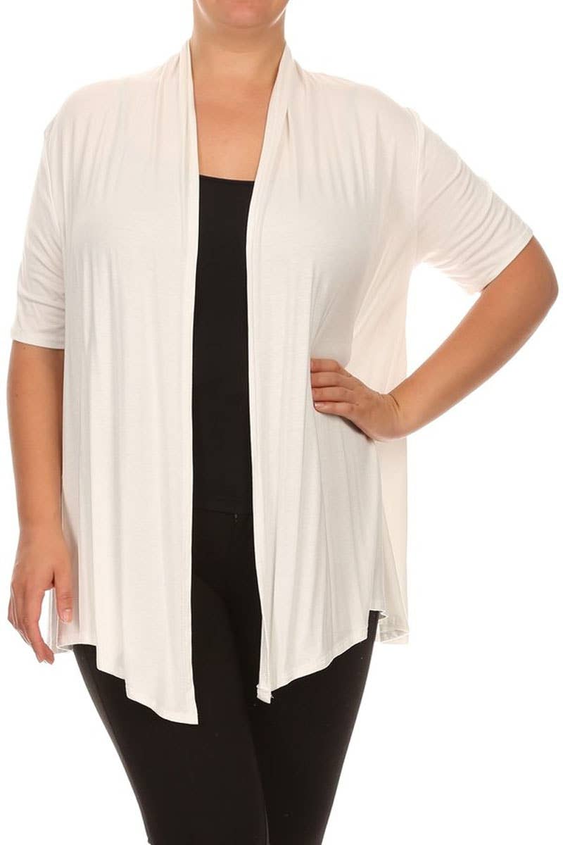 MOA COLLECTION - Wholesale Cardigan - Women's - Women's Plus Size Short Sleeves Draped Solid Cardigan18