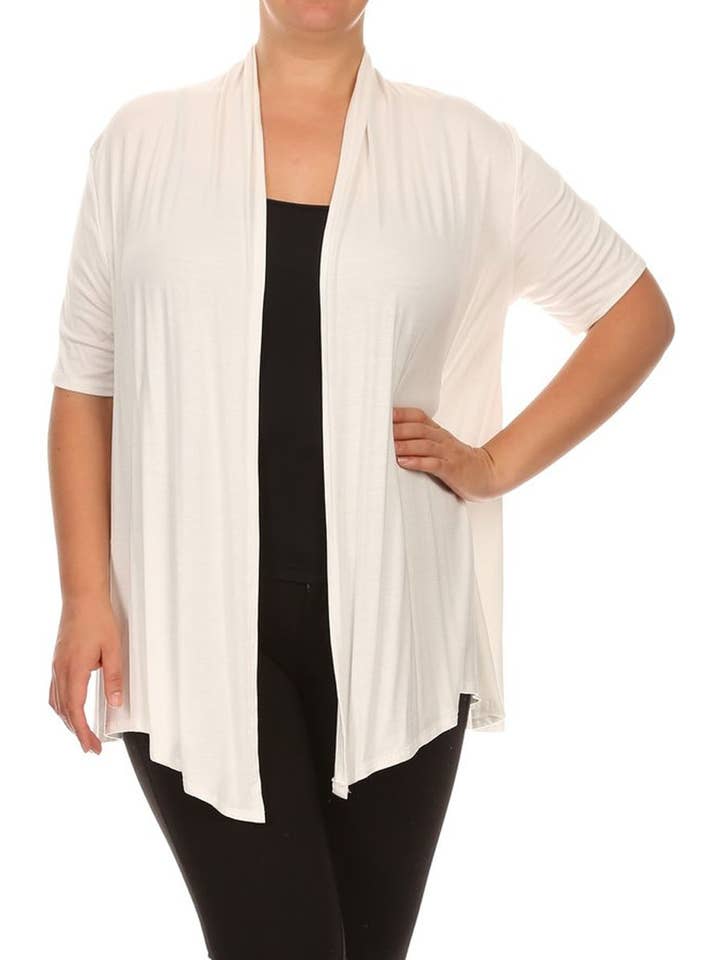 MOA COLLECTION - Wholesale Cardigan - Women's - Women's Plus Size Short Sleeves Draped Solid Cardigan18