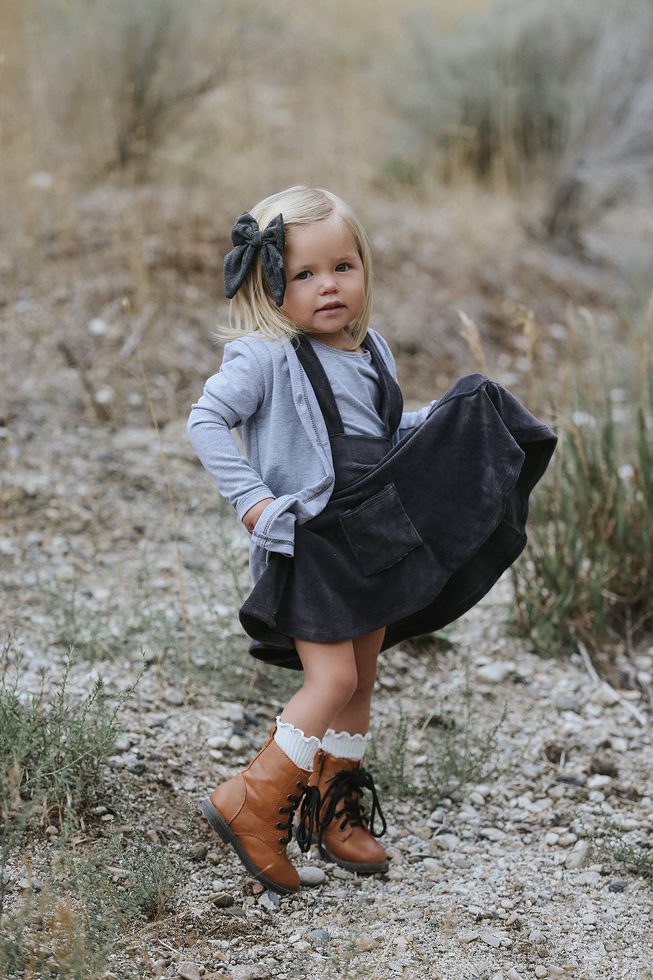 Navy Fields - Wholesale Dress - Kids - Polly Pinafore Grey Corduroy Jumper Dress3